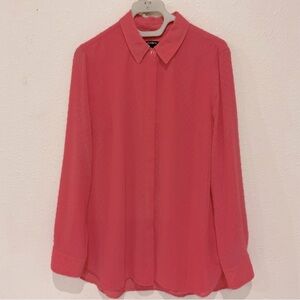 Talbots Button Down Blouse Raised Polka Dot Salmon Lined Top Women’s Size Large